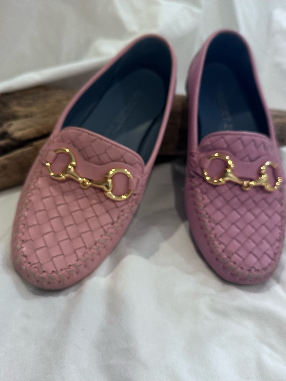 Robert Zur Perlata Driving Shoes in a petal pink woven leather finish